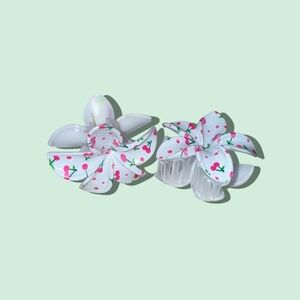 Floral White with Cherry Print Hair Claws